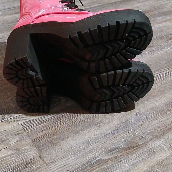 Sheln pink lined shiny combat moto chunky  boots Sz 6 NWOT - Picture 7 of 9